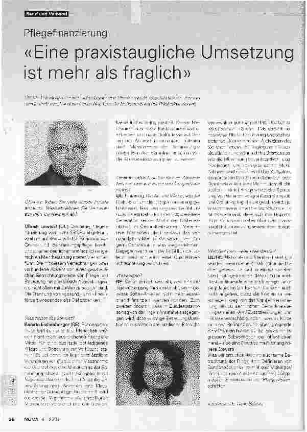 Vorschauseite 1: Pflegefinanzierung - Eine praxistaugliche Umsetzung ist mehr als fraglich