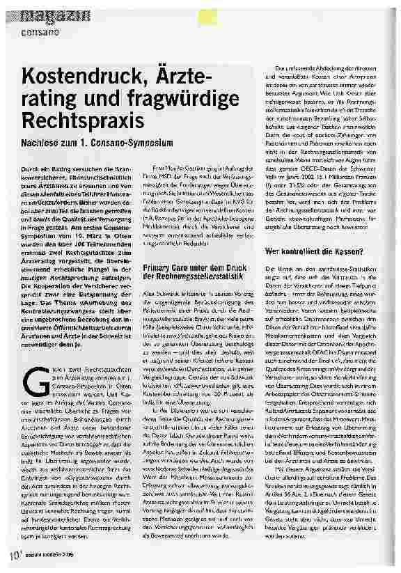 Vorschauseite 1: Kostendruck, Ärzterating und fragwürdige RechtspraxisNachlese zum 1. Consano-Symposium