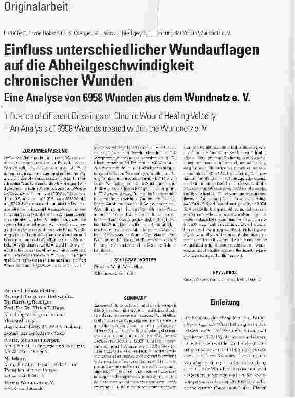 Vorschauseite 1: Einfluss unterschiedlicher Wundauflagen auf die Abheilgeschwindigkeit chronischer WundenEine Analyse von 6958 Wunden aus dem Wundnetz e. V.