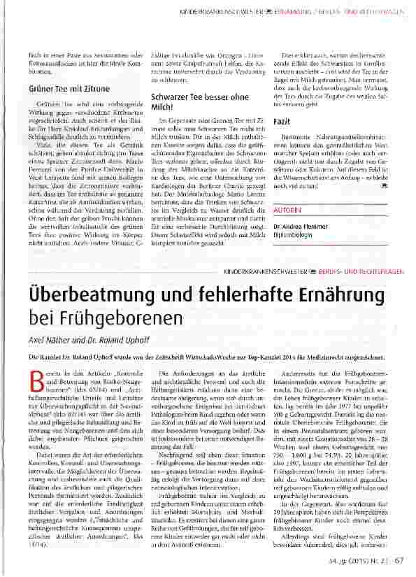 Vorschauseite 1: Überbeatmung und fehlerhafte Ernährung bei Frühgeborenen