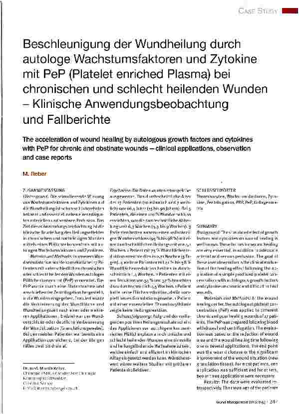 Vorschauseite 1: Beschleunigung der Wundheilung durch autologe Wachstumsfaktoren und Zytokine mit PeP (Platelet enriched Plasma) bei chronischen und schlecht heilenden Wunden - Klinische Anwendung…