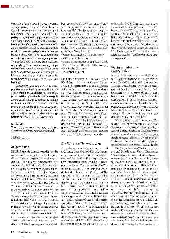 Vorschauseite 2: Beschleunigung der Wundheilung durch autologe Wachstumsfaktoren und Zytokine mit PeP (Platelet enriched Plasma) bei chronischen und schlecht heilenden Wunden - Klinische Anwendung…
