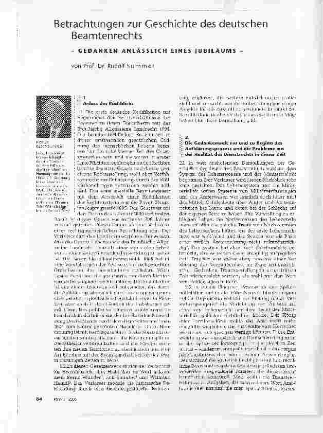 Vorschauseite 1: Betrachtungen zur Geschichte des deutschen Beamtenrechts