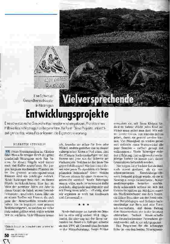 Vorschauseite 1: Vielversprechende Entwicklungsprojekte Eine Schweizer Gesundheitsschwester in Nicaragua