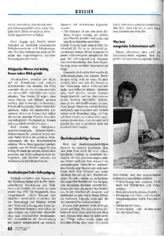 Vorschauseite 2: Weshalb Frauen nicht Karriere machen Vom mangelnden Selbstbewußtsein der Frauen