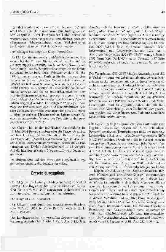 Vorschauseite 2: Stevia rebaudiana ist kein Novel-Food-Produkt
