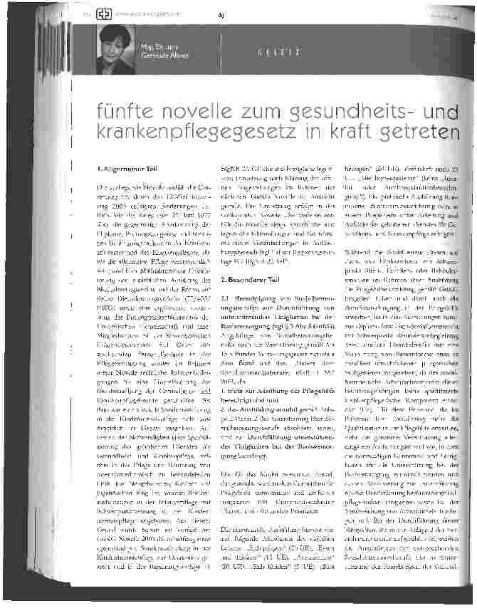 Vorschauseite 1: fünfte novelle zum gesundheitsund rankenpflegegesetz in kraft getreten