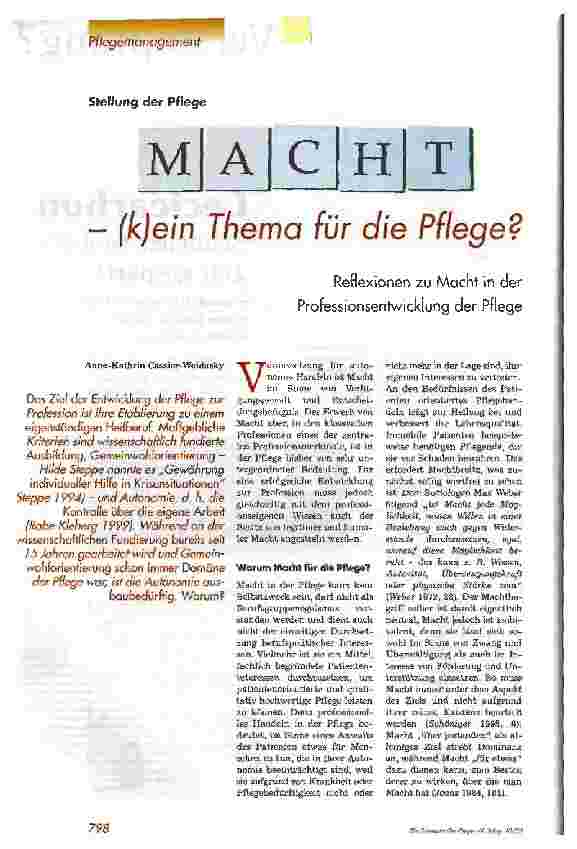 Vorschauseite 1: Macht - (k)ein Thema für die Pflege?