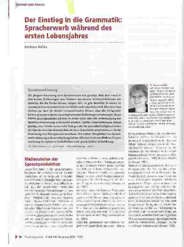 Vorschauseite 1: Der Einstieg in die Grammatik: Spracherwerb während des ersten Lebensjahres