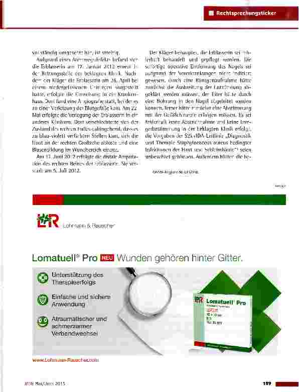 Vorschauseite 2: Fußamputation wegen behaupteter fehlerhafter und verzögerter Wundversorgung LG Berlin vom 10. 3. 2015 (8 0 119/13)