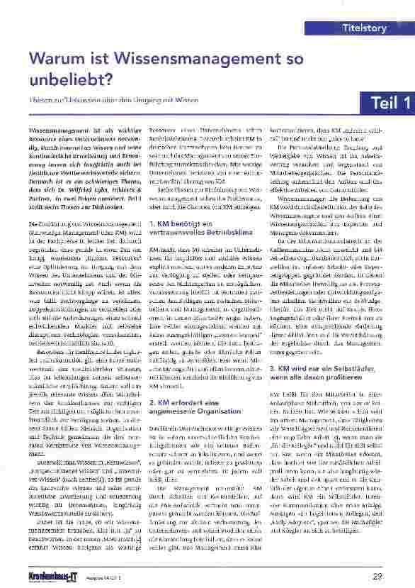 Vorschauseite 1: Warum ist Wissensmanagement so unbeliebt? Teil 1