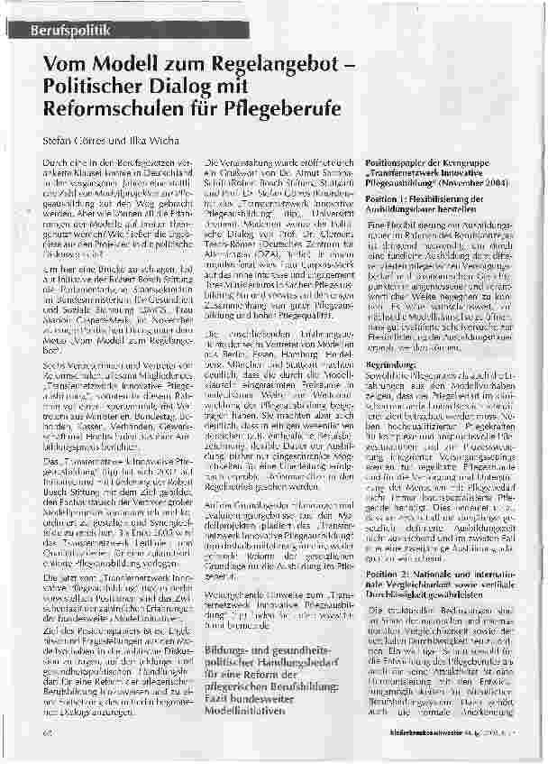 Vorschauseite 1: Vom Modell zum Regelangebot -Politischer Dialog mit Reformschulen für Pflegeberufe