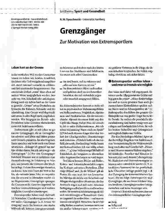 Vorschauseite 1: GrenzgängerZur Motivation von Extremsportlern