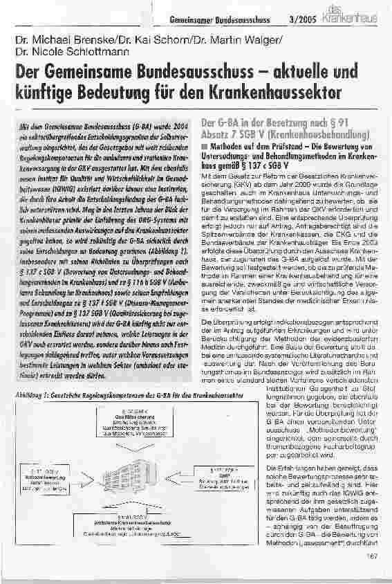 Vorschauseite 1: Der Gemeinsame Bundesausschuss - aktuelle und künftige Bedeutung für den Krankenhaussektor