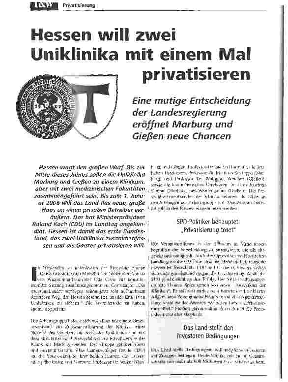 Vorschauseite 1: Hessen will zwei Uniklinika mit einem Mal privatisieren