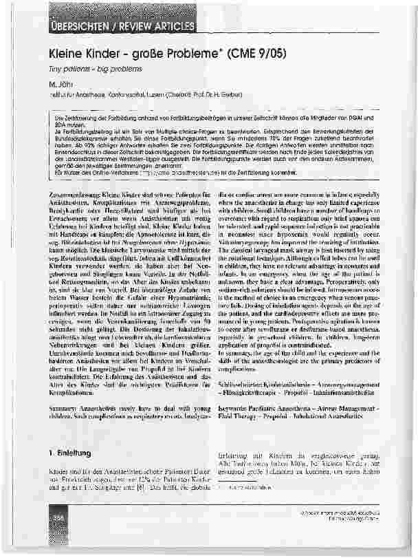 Vorschauseite 1: Kleine Kinder - große Probleme* (CME 9/05)