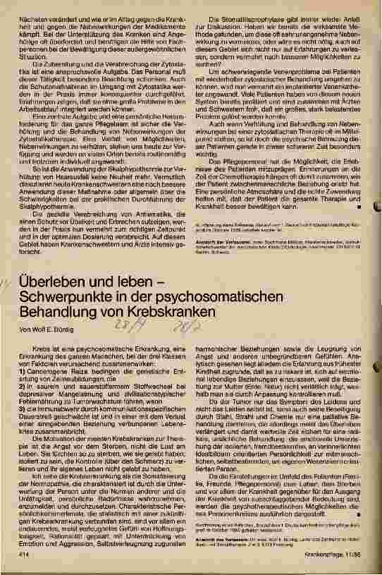 Vorschauseite 1: Überleben und leben - Schwerpunkte in der psychosomatischen Behandlungvon Kranken
