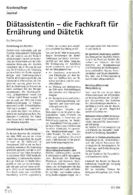 Vorschauseite 1: Diätassistentin - die Fachkraft für Ernährung und Diätetik