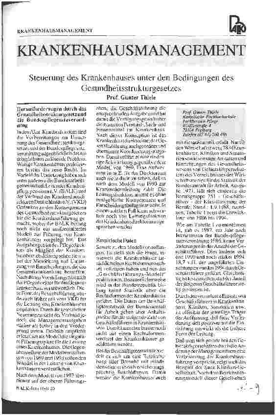 Vorschauseite 1: Steuerung des Krankenhauses unter den Bedingungen des Gesundheitsstrukturgesetzes Krankenhausmanagement