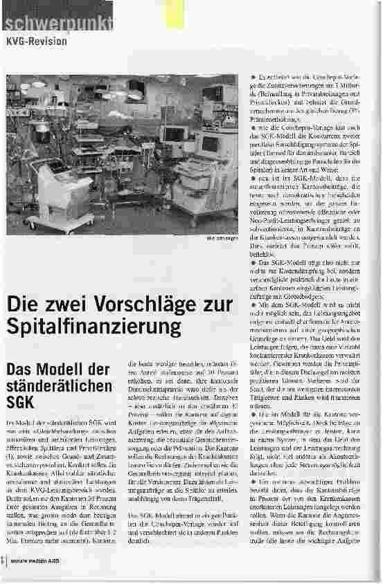 Vorschauseite 1: Die zwei Vorschläge zur SpitalfinanzierungDas Modell der ständerätlichen SGK