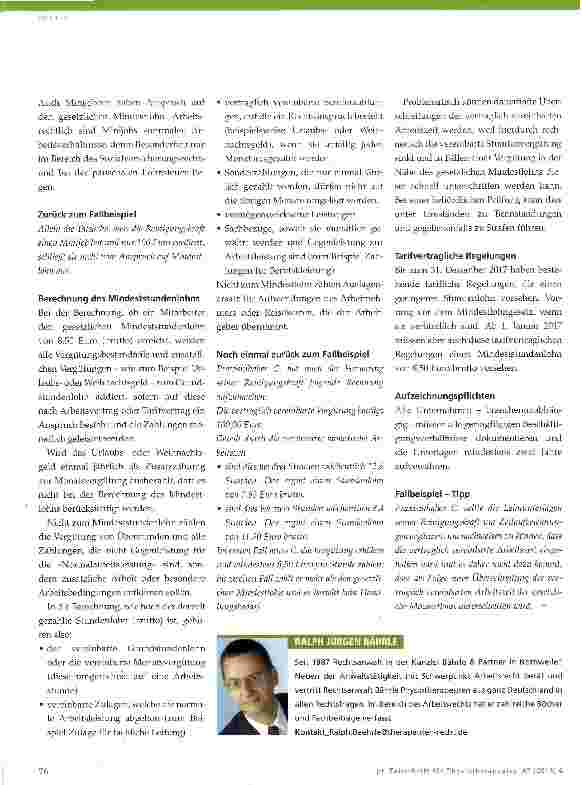 Vorschauseite 2: Mindestlohn in Physiotherapiepraxen