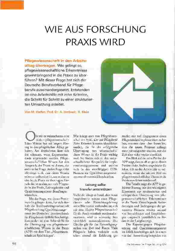 Vorschauseite 1: WIE AUS FORSCHUNG PRAXIS WIRD