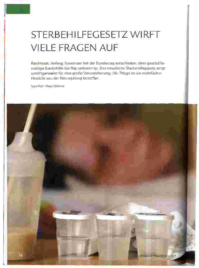 Vorschauseite 1: STERBEHILFEGESETZ WIRFT VIELE FRAGEN AUF