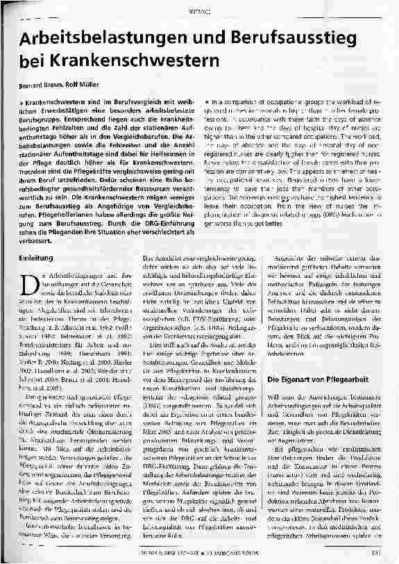 Vorschauseite 1: Arbeitsbelastungen und Berufsausstieg bei Krankenschwestern