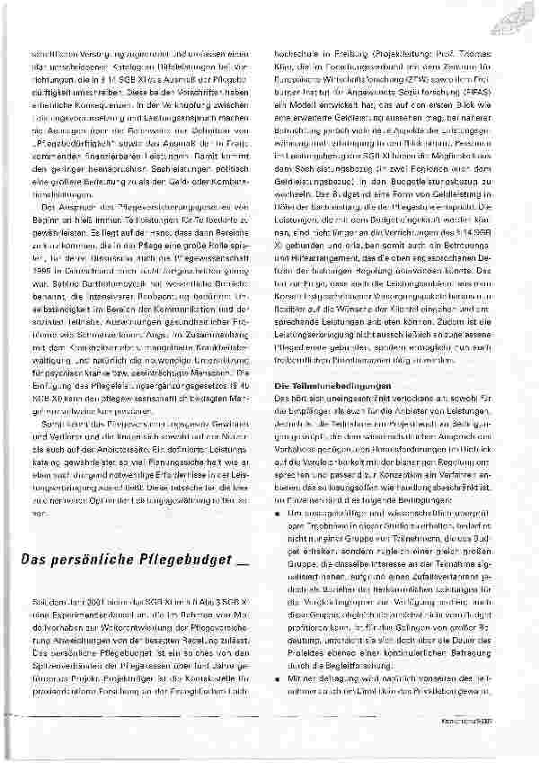Vorschauseite 2: Modellprojekt Persönliches Pflegebudget Pflegebedürftige organisieren ihre Hilfe selbst