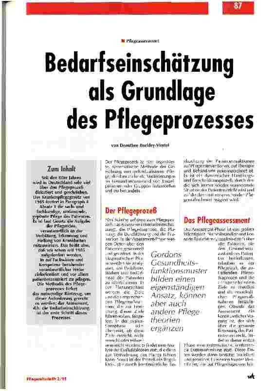 Vorschauseite 1: Bedarfseinschätzung als Grundlage des Pflegeprozesses