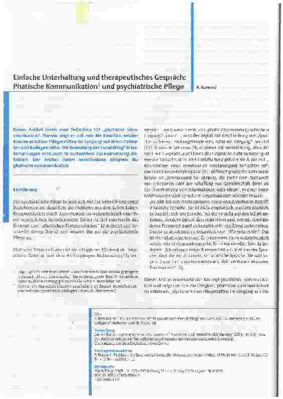 Vorschauseite 1: Einfache Unterhaltung und therapeutisches Gespräch: Phatische Kommunikation1 und psychiatrische Pflege