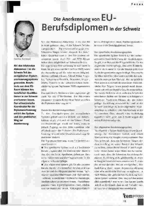 Vorschauseite 1: Die Anerkennung von EU- Berufsdiplomen in der Schweiz