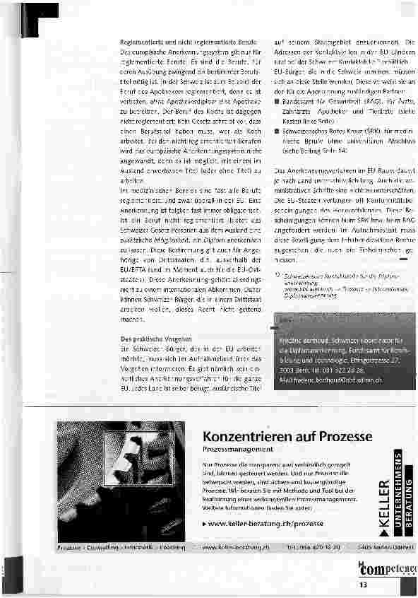 Vorschauseite 2: Die Anerkennung von EU- Berufsdiplomen in der Schweiz