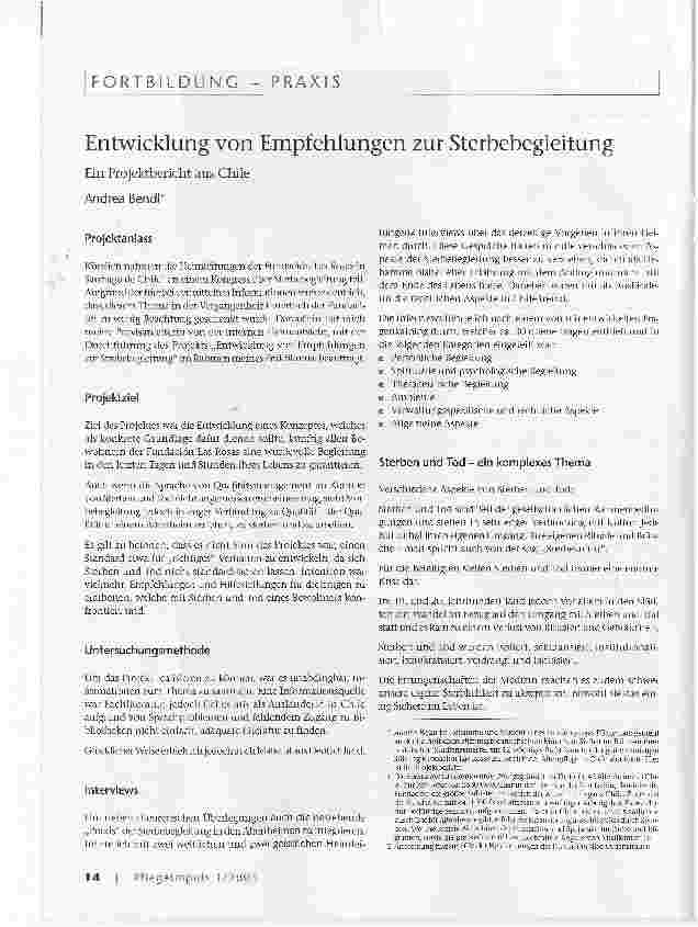 Vorschauseite 1: Entwicklung von Empfehlungen zur SterbebegleitungEin Projektbericht aus Chile