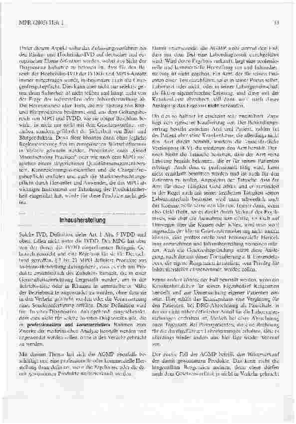 Vorschauseite 4: Geltungsbereich des Medizinproduktegesetzes für IVD im Bereich des Blutspendescreenings und bei Inhausherstellung