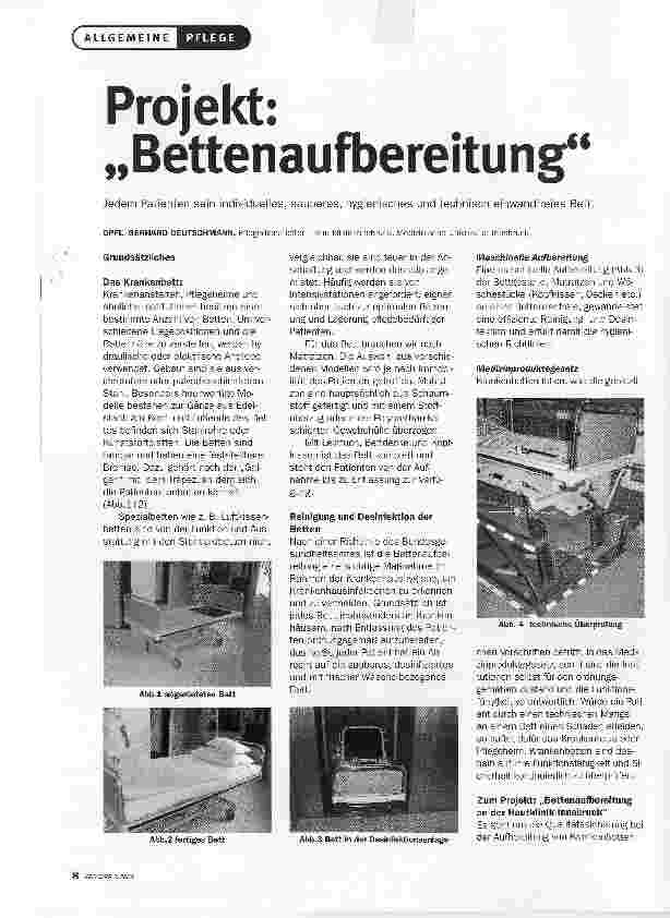 Vorschauseite 1: Projekt: BettenaufbereitungJedem Patienten sein individuelles, sauberes, hygienisches und technisch einwandfreies Bett.