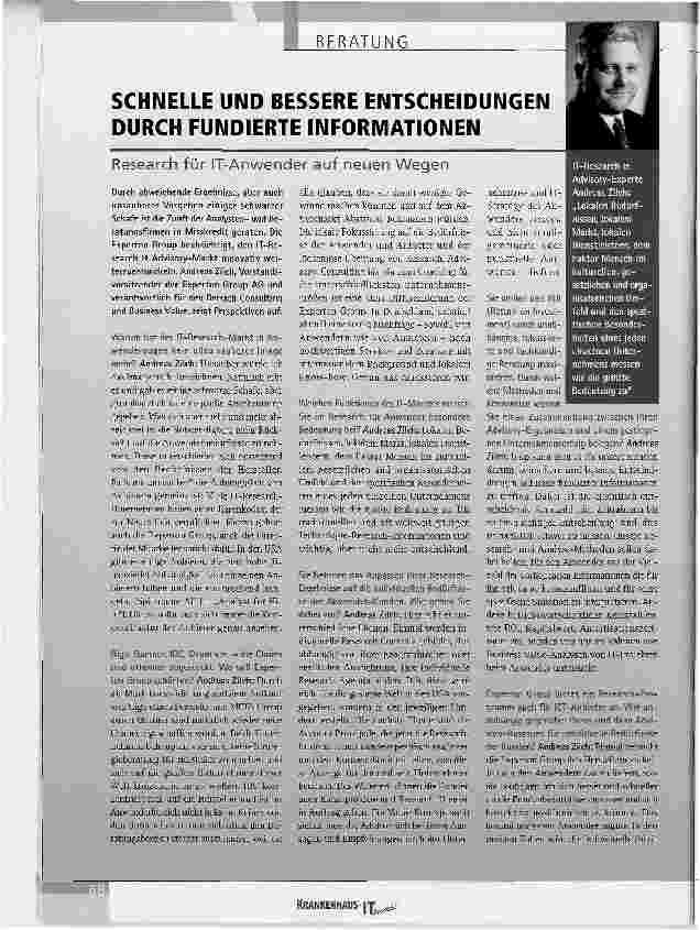 Vorschauseite 1: SCHNELLE UND BESSERE ENTSCHEIDUNGEN DURCH FUNDIERTE INFORMATIONENResearch für IT-Anwender auf neuen Wegen