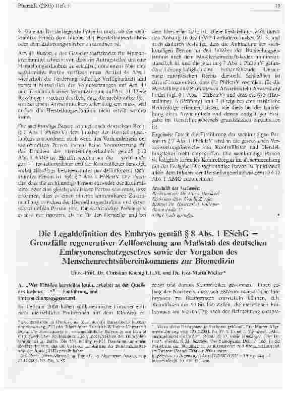 Vorschauseite 1: Die Legaldefinition des Embryos gemäß § 8 Abs. 1 ESchG -Grenzfälle regenerativer Zellforschung am Maßstab des deutschenEmbryonenschutzgesetzes sowie der Vorgaben desMenschenrechts…