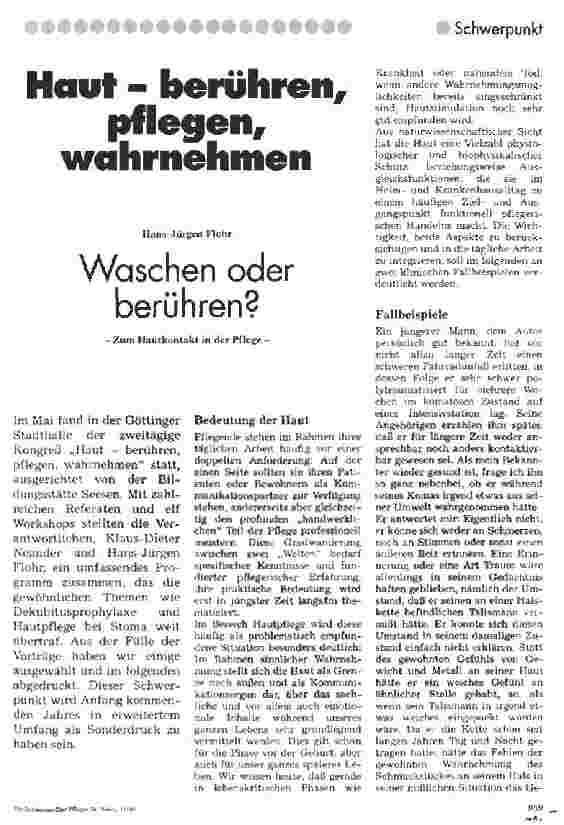 Vorschauseite 1: Haut - berühren, pflegen, wahrnehmen Waschen oder berühren? Zum Hautkontakt in der Pflege