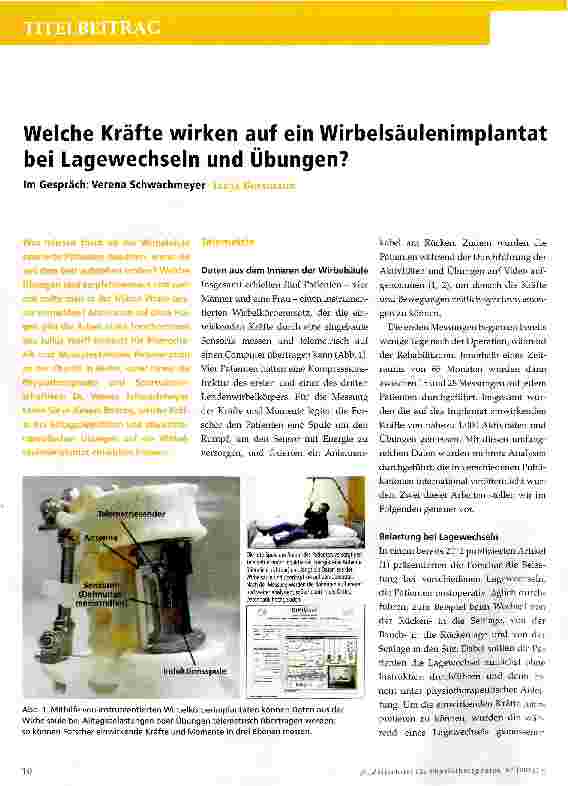 Vorschauseite 1: Welche Kräfte wirken auf ein Wirbelsäulenimplantat bei Lagewechseln und Übungen?