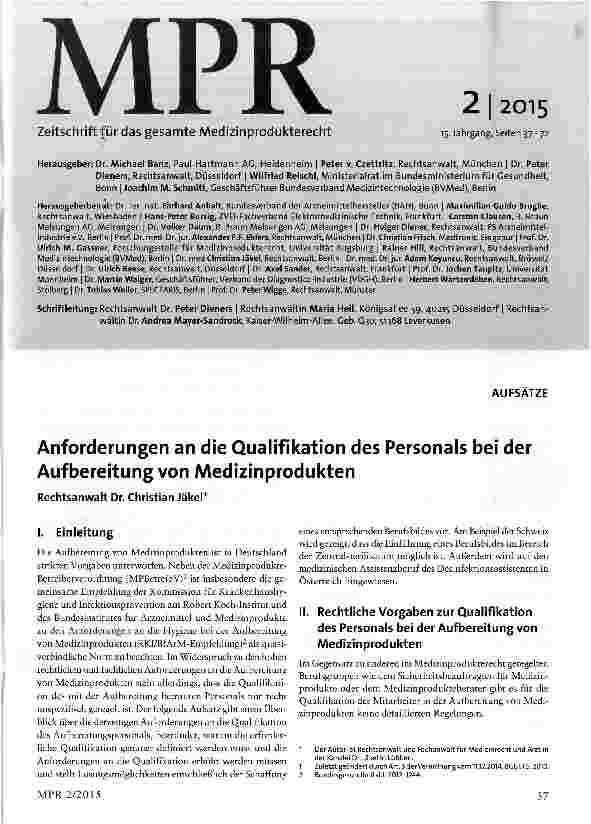 Vorschauseite 1: Anforderungen an die Qualifikation des Personals bei der Aufbereitung von Medizinprodukten