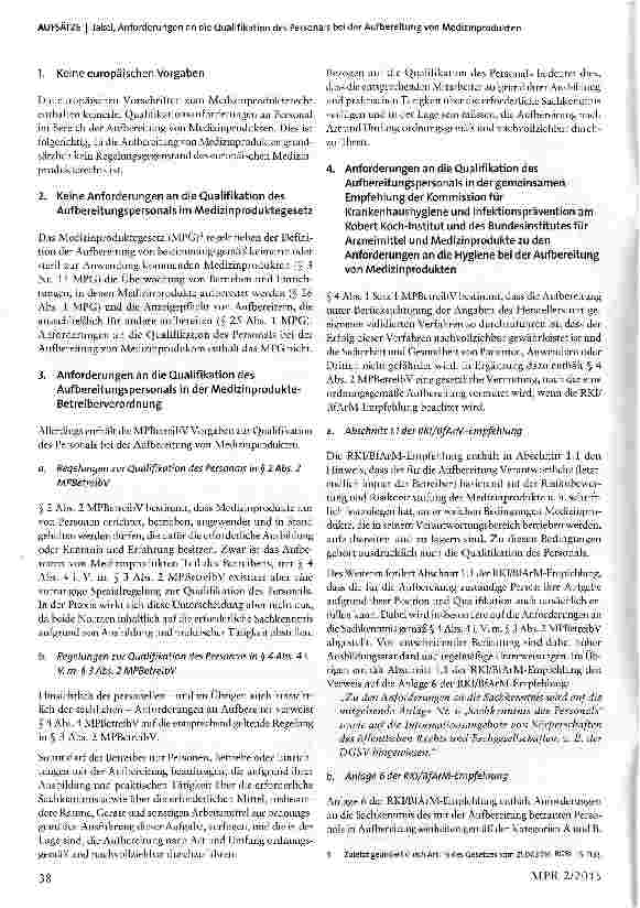 Vorschauseite 2: Anforderungen an die Qualifikation des Personals bei der Aufbereitung von Medizinprodukten