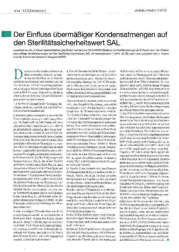 Vorschauseite 1: Der Einfluss übermäßiger Kondensatmengen auf den Sterilitätssicherheitswert SAL