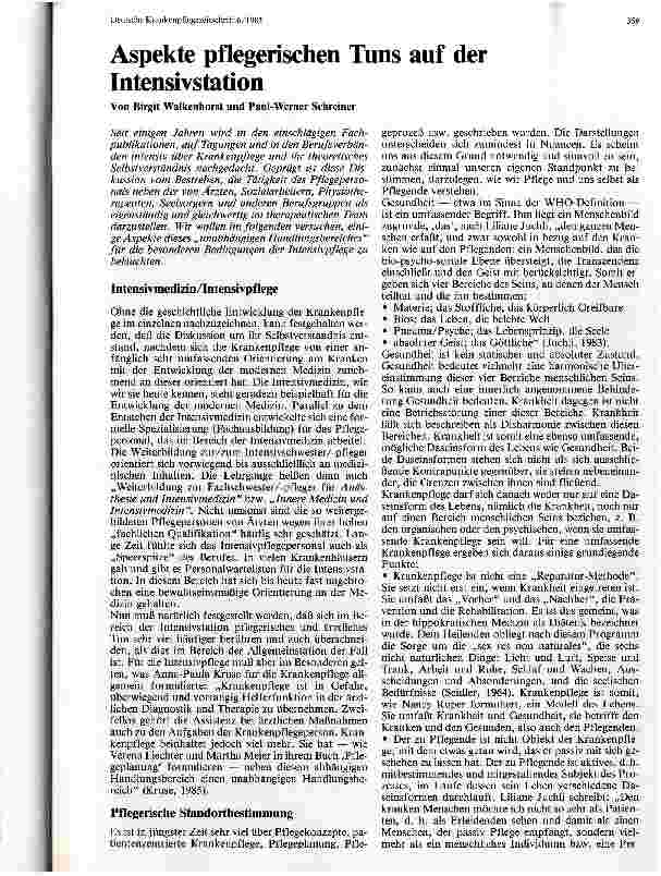 Vorschauseite 1: Aspekte pflegerischen Tuns auf der Intensivstation