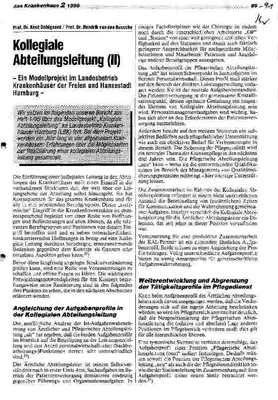 Vorschauseite 1: Kollegiale Abteilungsleitung (II) Ein Modellprojekt im Landesbetrieb Krankenhäuser der Freien u. Hansestadt Hamburg