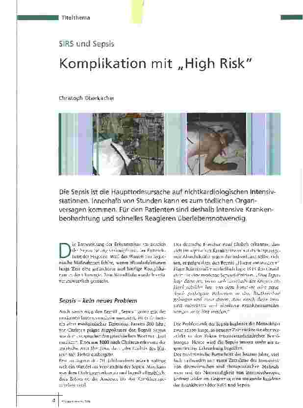 Vorschauseite 1: SIRS und SepsisKomplikation mit High Risk