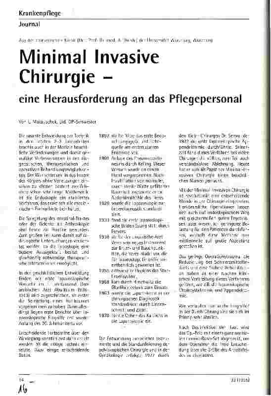 Vorschauseite 1: Minimal Invasive Chirurgie - eine Herausforderung an das Pflegepersonal