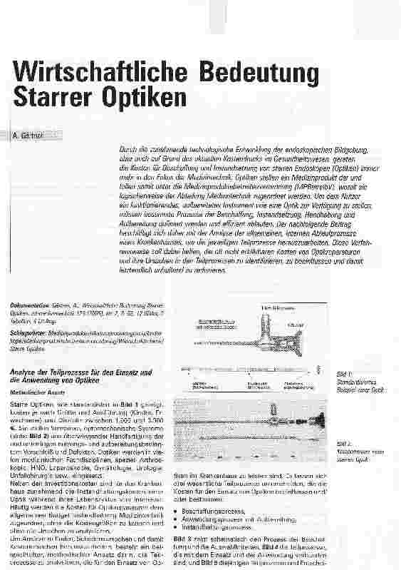 Vorschauseite 1: Wirtschaftliche Bedeutung Starrer Optiken
