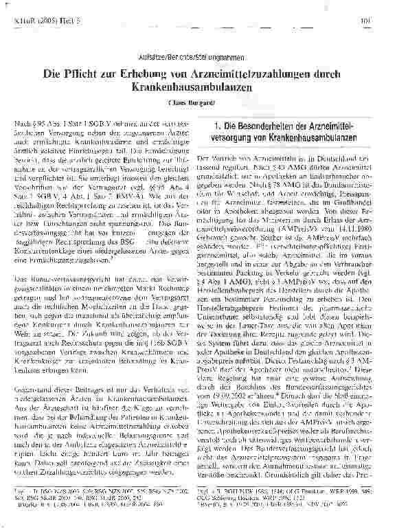 Vorschauseite 1: Die Pflicht zur Erhebung von Arzneimittelzuzahlungen durchKrankenhausambulanzen
