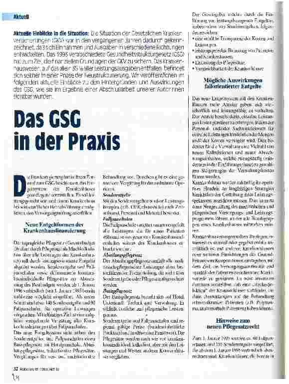 Vorschauseite 1: Das GSG in der Praxis Aktuelle Einblicke in die Situation